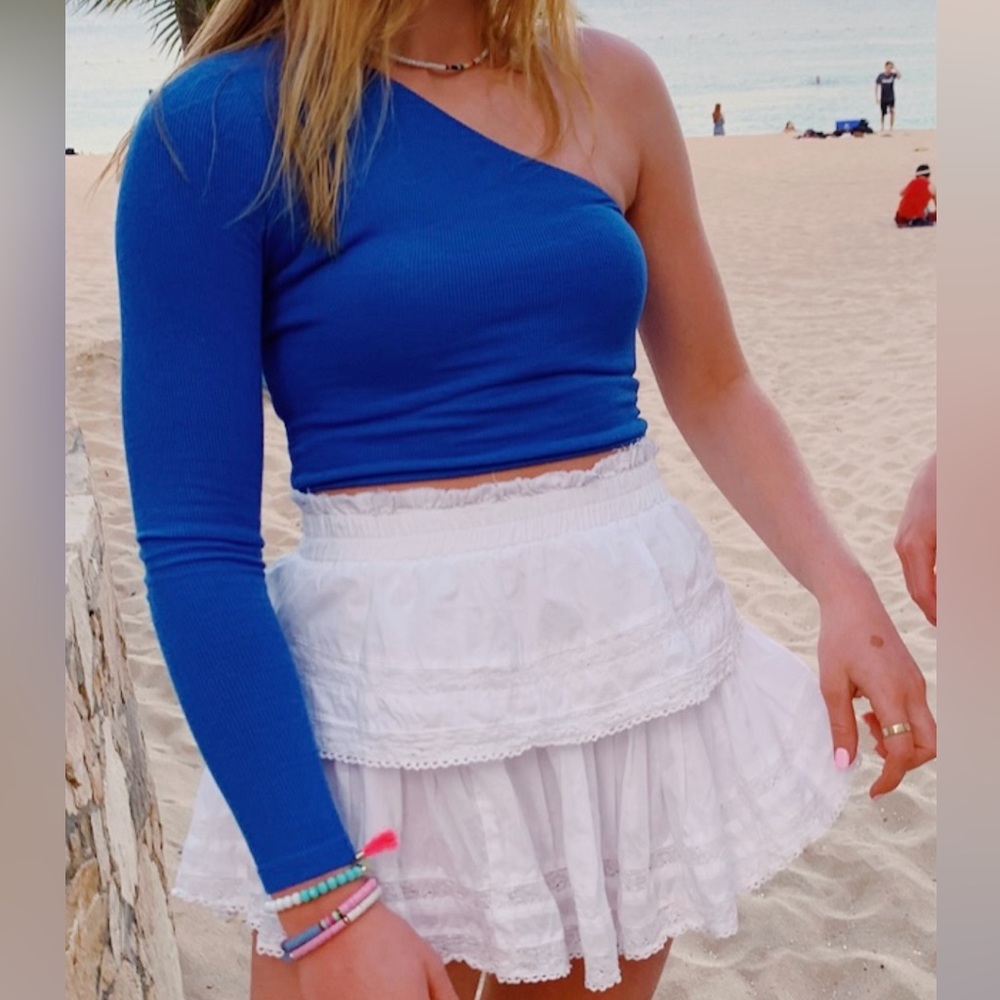 blue asymmetrical revolve top